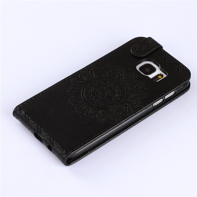 Mandala Flower Vertical Flip Stand Leather Card Slot Case for Samsung Galaxy S7 Edge G935 - Black-4
