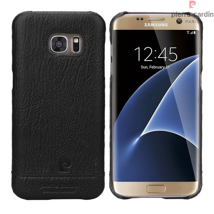 PIERRE CARDIN Genuine Leather Coated Hard Case for Samsung Galaxy S7 edge G935 PCL-P03 - Black-1