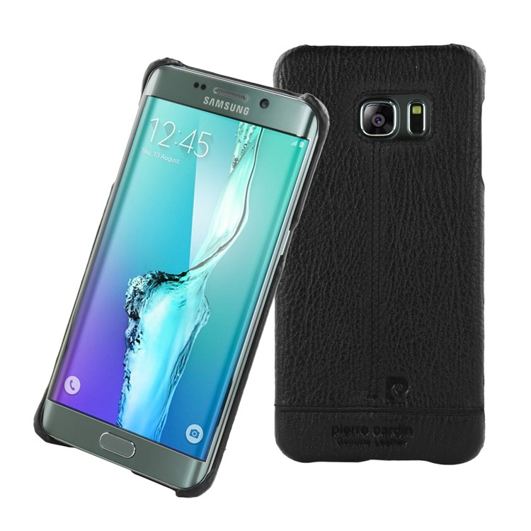 PIERRE CARDIN Genuine Leather Coated PC Phone Case for Samsung Galaxy S6 edge G925 PCL-P03 - Black-1