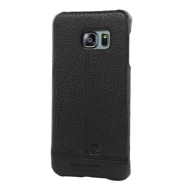 PIERRE CARDIN Genuine Leather Coated PC Phone Case for Samsung Galaxy S6 edge G925 PCL-P03 - Black-3