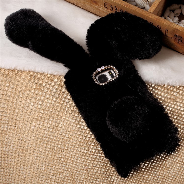 Fashion Rabbit Shaped Rhinestone Fluffy Fur Soft TPU Case for Samsung Galaxy S7 Edge G935 - Black-11