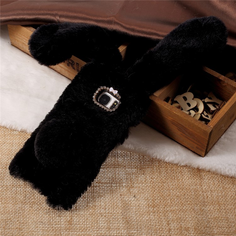 Fashion Rabbit Shaped Rhinestone Fluffy Fur Soft TPU Case for Samsung Galaxy S7 Edge G935 - Black-12