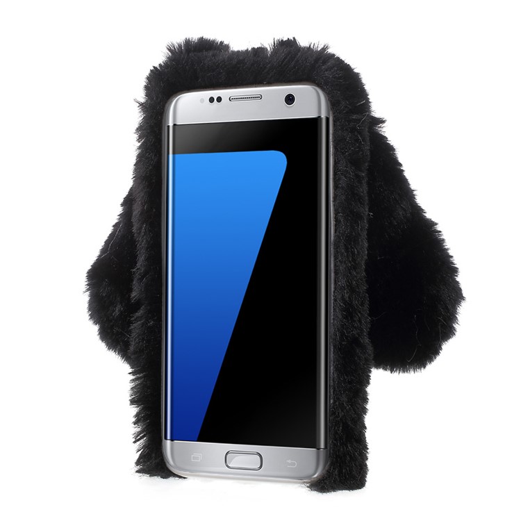 Fashion Rabbit Shaped Rhinestone Fluffy Fur Soft TPU Case for Samsung Galaxy S7 Edge G935 - Black-2