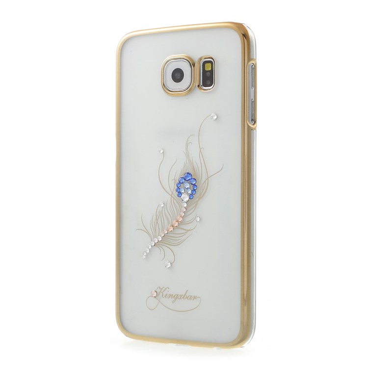 KINGXBAR Authorized Swarovski Crystal PC Cover for Samsung Galaxy S6 G920 - Gold / Peacock Feather-3