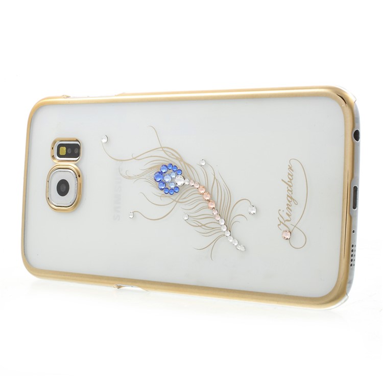 KINGXBAR Authorized Swarovski Crystal PC Cover for Samsung Galaxy S6 G920 - Gold / Peacock Feather-4