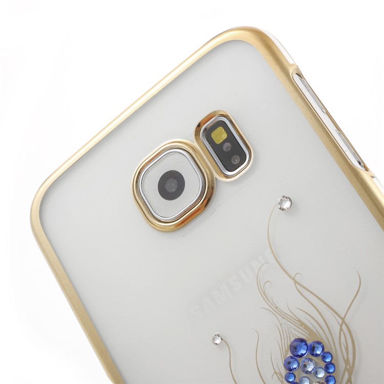 KINGXBAR Authorized Swarovski Crystal PC Cover for Samsung Galaxy S6 G920 - Gold / Peacock Feather-5
