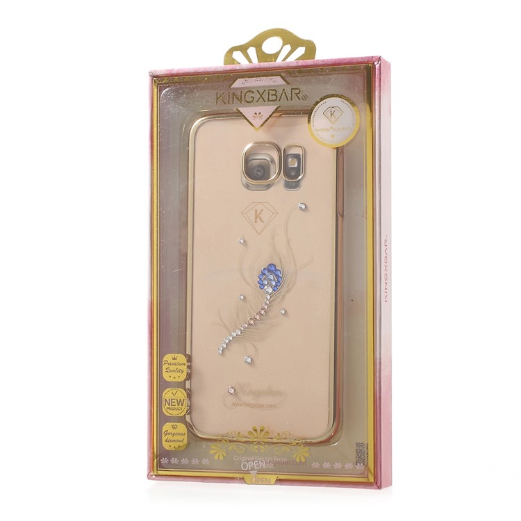 KINGXBAR Authorized Swarovski Crystal PC Cover for Samsung Galaxy S6 G920 - Gold / Peacock Feather-9