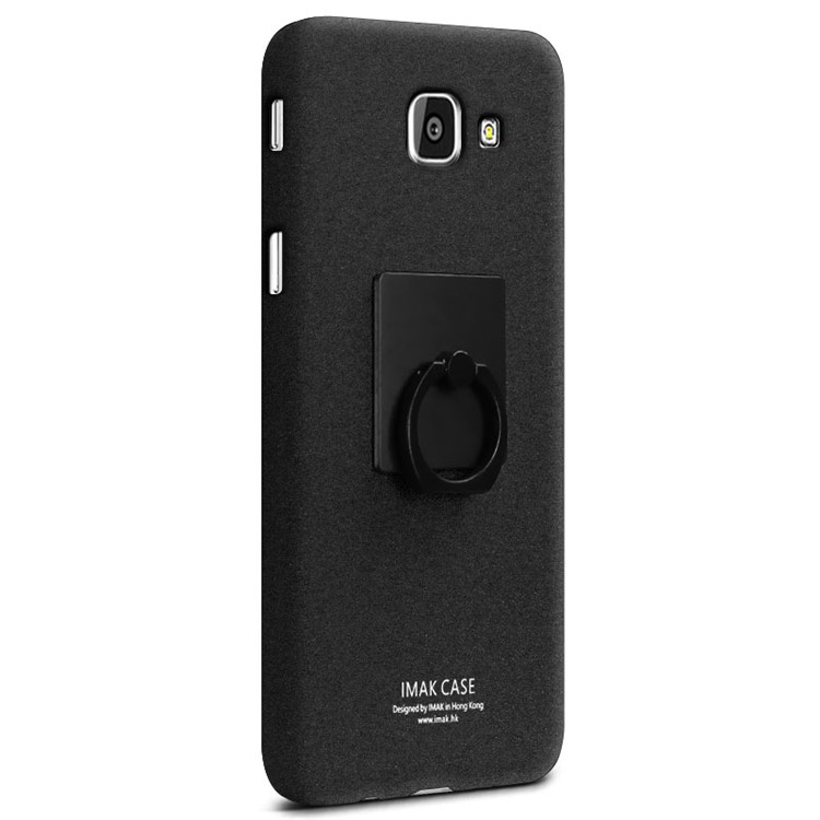 IMAK Matte PC Cell Phone Case with Finger Ring Kickstand for Samsung Galaxy A8 (2016) - Black-2