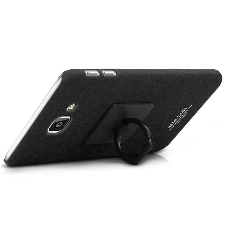 IMAK Matte PC Cell Phone Case with Finger Ring Kickstand for Samsung Galaxy A8 (2016) - Black-3