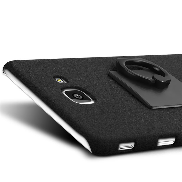 IMAK Matte PC Cell Phone Case with Finger Ring Kickstand for Samsung Galaxy A8 (2016) - Black-5