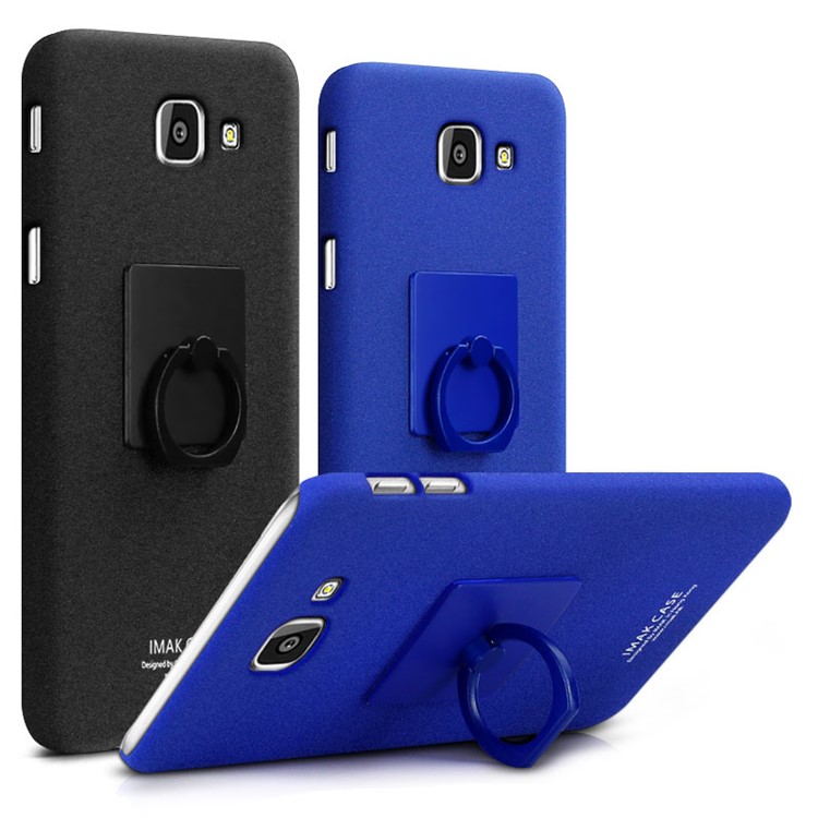 IMAK Matte PC Cell Phone Case with Finger Ring Kickstand for Samsung Galaxy A8 (2016) - Black-7