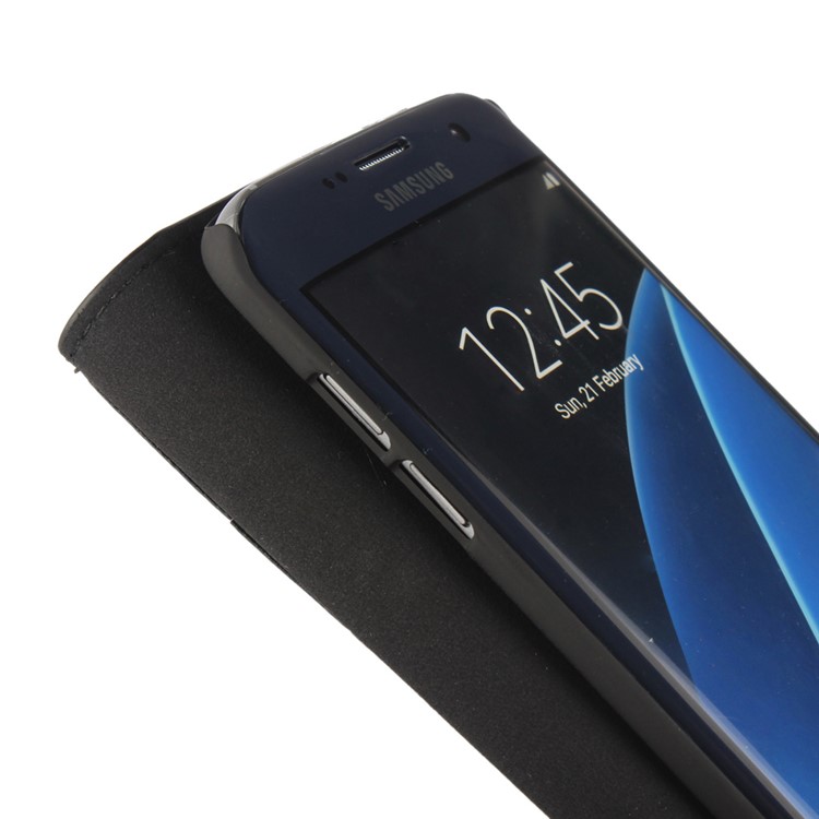 Crazy Horse Genuine Full Grain Leather Case Wallet for Samsung Galaxy S7 Edge G935 - Black-13