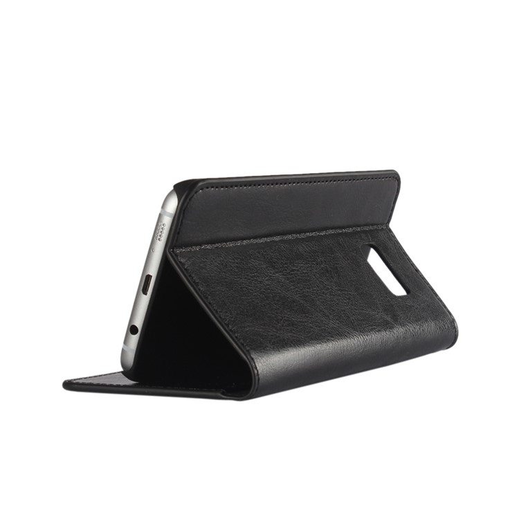 Crazy Horse Genuine Full Grain Leather Case Wallet for Samsung Galaxy S7 Edge G935 - Black-3