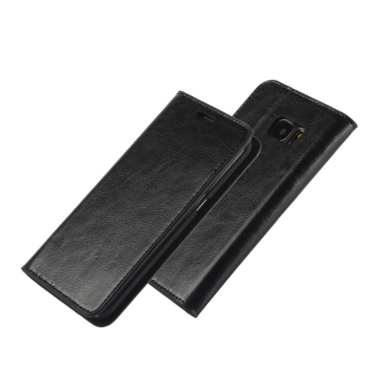Crazy Horse Genuine Full Grain Leather Case Wallet for Samsung Galaxy S7 Edge G935 - Black-5
