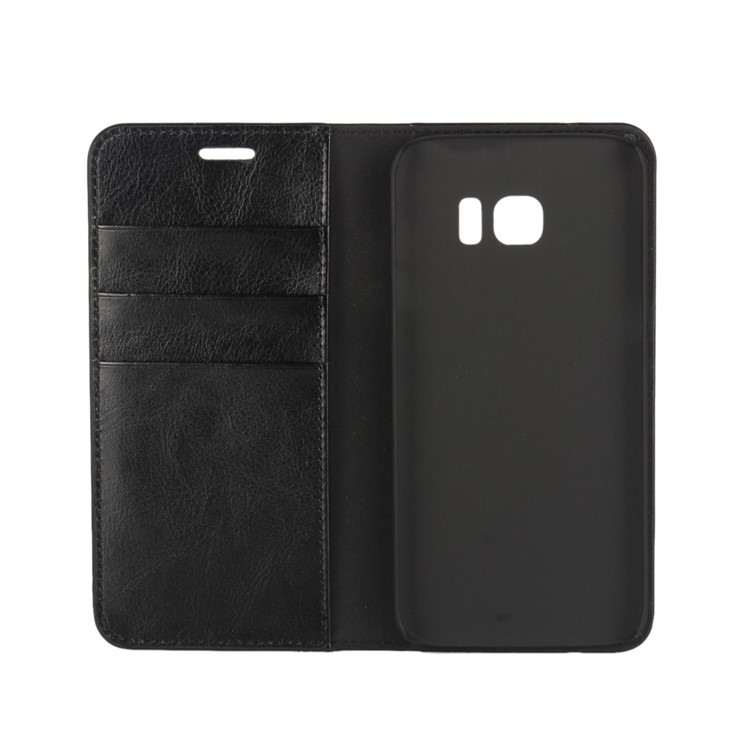 Crazy Horse Genuine Full Grain Leather Case Wallet for Samsung Galaxy S7 Edge G935 - Black-7