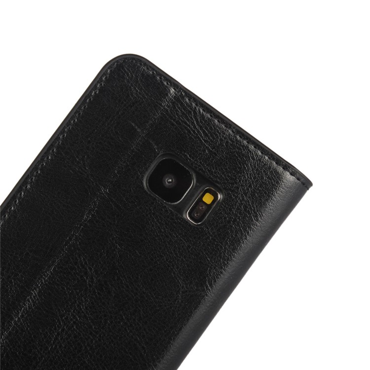 Crazy Horse Genuine Full Grain Leather Case Wallet for Samsung Galaxy S7 Edge G935 - Black-8