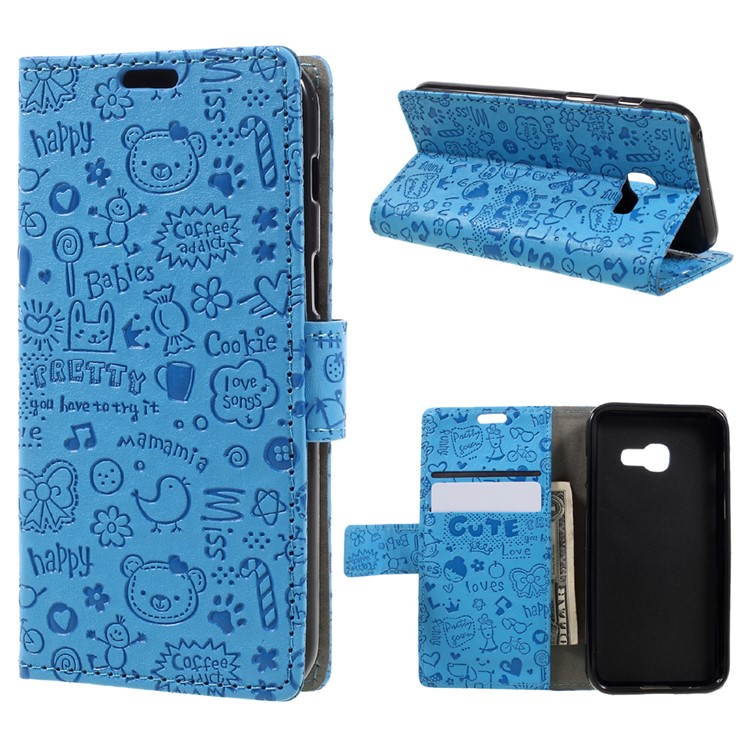 

Cartoon Graffiti Leather Stand Cover for Samsung Galaxy A3 (2017) - Blue
