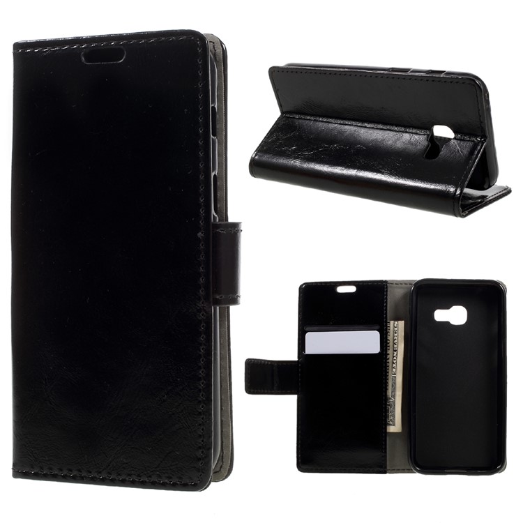 Crazy Horse Wallet Leather Case for Samsung Galaxy A3 (2017) - Black-1