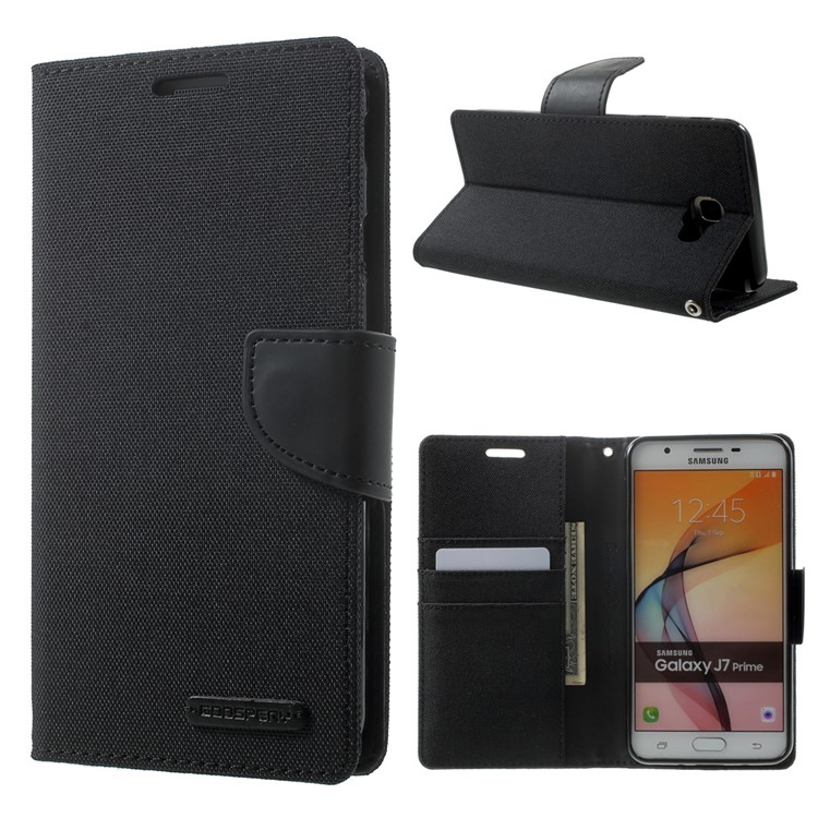 MERCURY GOOSPERY Canvas Diary Leather Cover for Samsung Galaxy J7 Prime/On7 2016 - Black-1