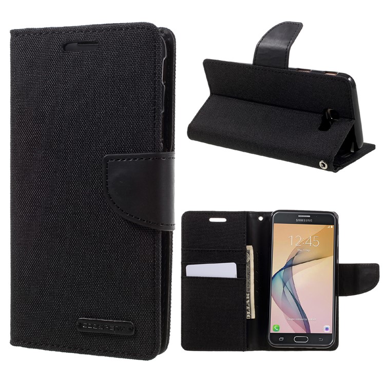 MERCURY GOOSPERY Canvas Diary Leather Case for Samsung Galaxy J5 Prime/On5 2016 - Black-1