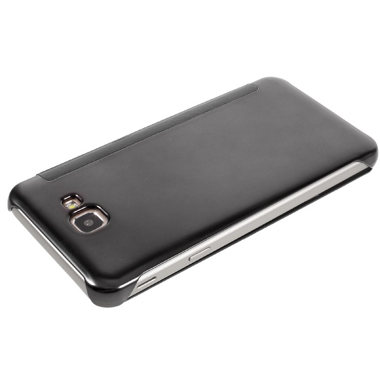 Electroplating Mirror Surface Plastic Leather Case for Samsung Galaxy On7 2016/J7 Prime - Black-4