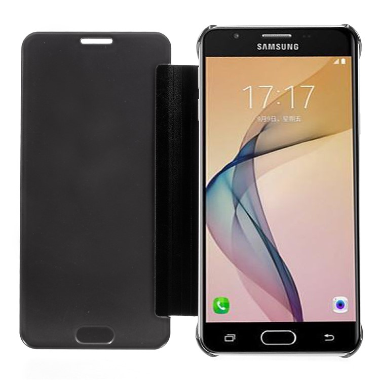 Electroplating Mirror Surface Plastic Leather Case for Samsung Galaxy On7 2016/J7 Prime - Black-5
