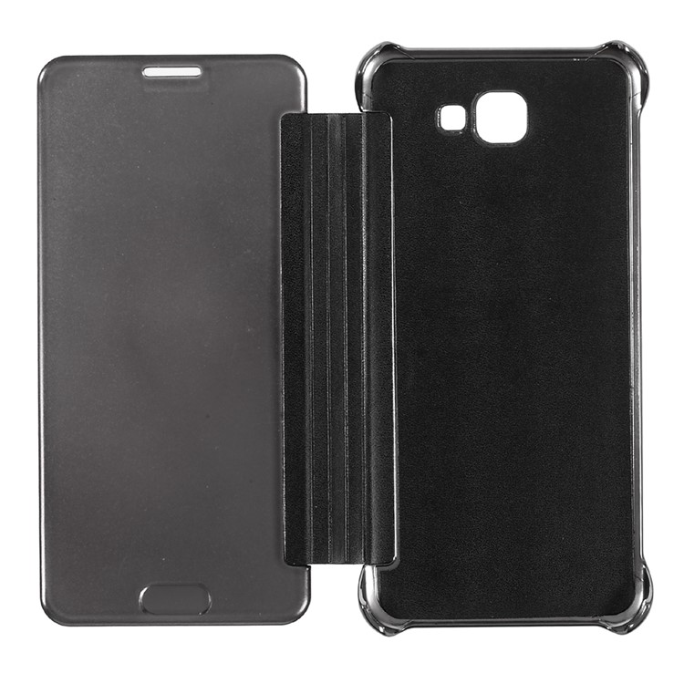 Electroplating Mirror Surface Plastic Leather Case for Samsung Galaxy On7 2016/J7 Prime - Black-8