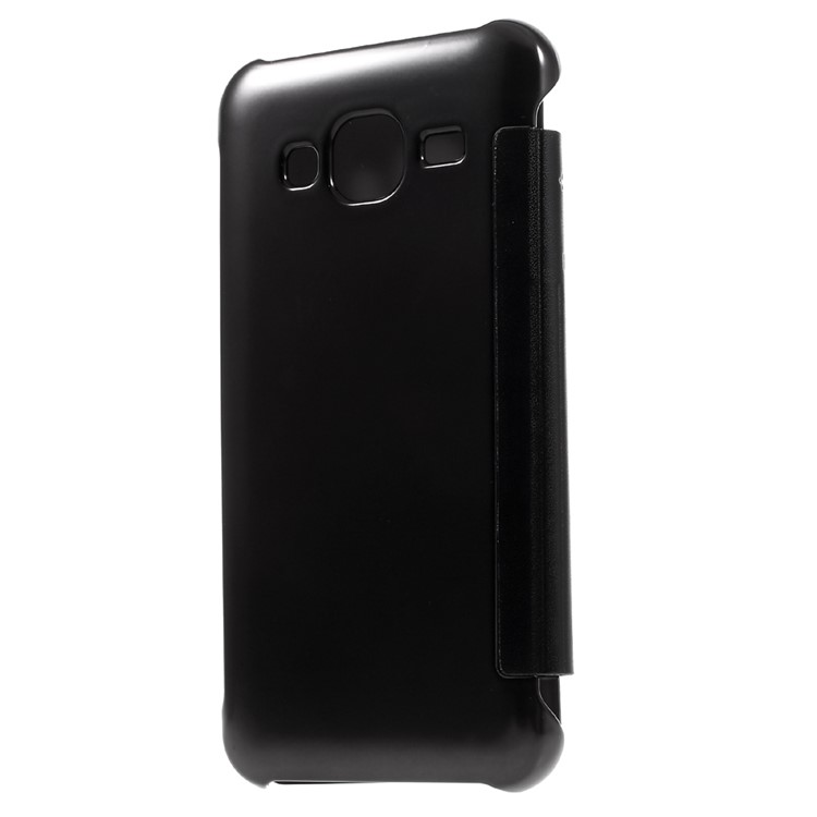 Electroplating Mirror Surface Plastic Leather Case for Samsung Galaxy J3 (2016) / J3 - Black-2