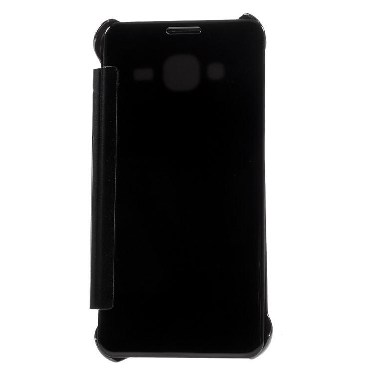 Electroplating Mirror Surface Plastic Leather Case for Samsung Galaxy J3 (2016) / J3 - Black-3