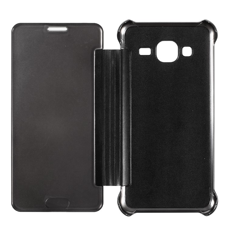 Electroplating Mirror Surface Plastic Leather Case for Samsung Galaxy J3 (2016) / J3 - Black-5