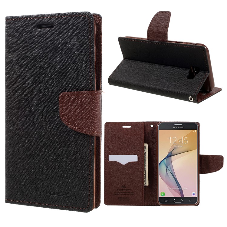 MERCURY GOOSPERY Fancy Diary Leather Case for Samsung Galaxy J7 Prime/On7 2016 - Black / Brown-1