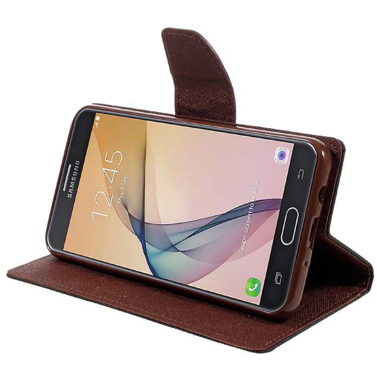 MERCURY GOOSPERY Fancy Diary Leather Case for Samsung Galaxy J7 Prime/On7 2016 - Black / Brown-4