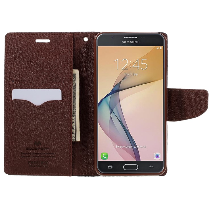 MERCURY GOOSPERY Fancy Diary Leather Case for Samsung Galaxy J7 Prime/On7 2016 - Black / Brown-6