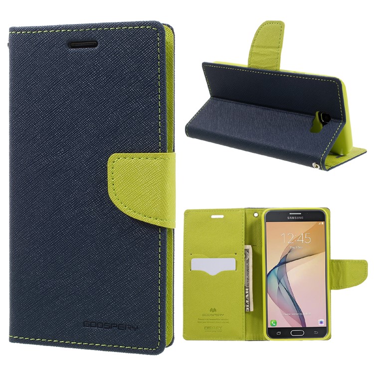 

MERCURY GOOSPERY Fancy Diary Leather Mobile Cover for Samsung Galaxy J7 Prime/On7 2016 - Dark Blue