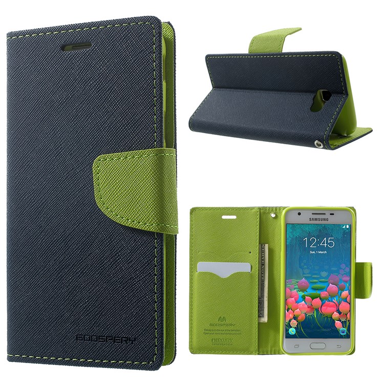 

MERCURY GOOSPERY Fancy Diary Leather Wallet Cover for Samsung Galaxy J5 Prime/On5 2016 - Dark Blue