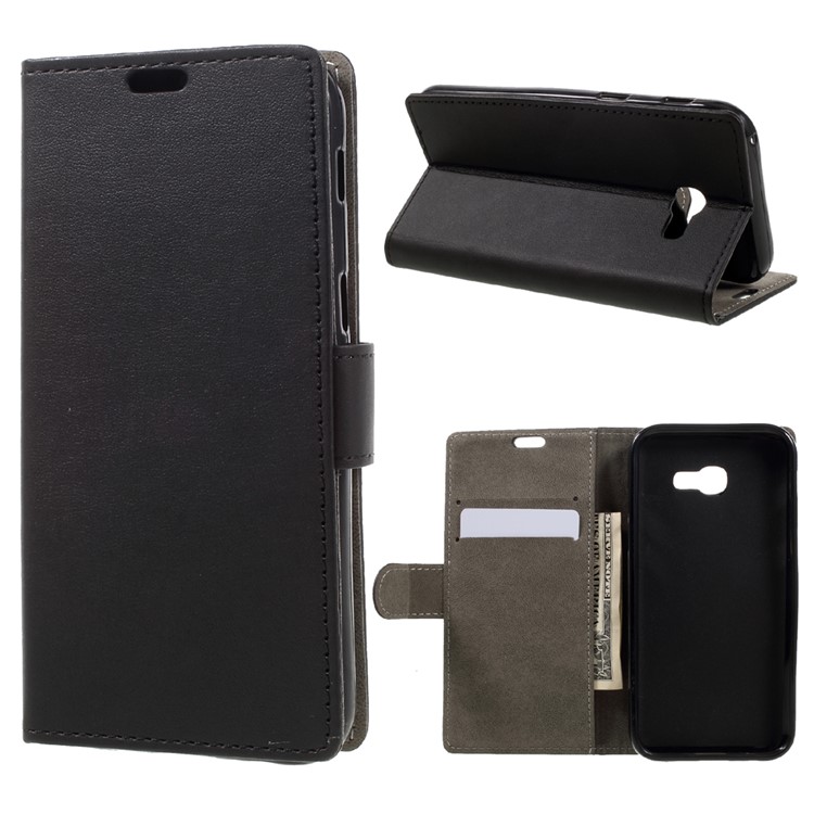 Faux Leather Wallet Stand Case for Samsung Galaxy A3 (2017) - Black-1