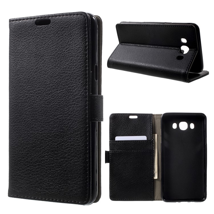 Lychee Grain Leather Wallet Phone Case for Samsung Galaxy On8 - Black-1
