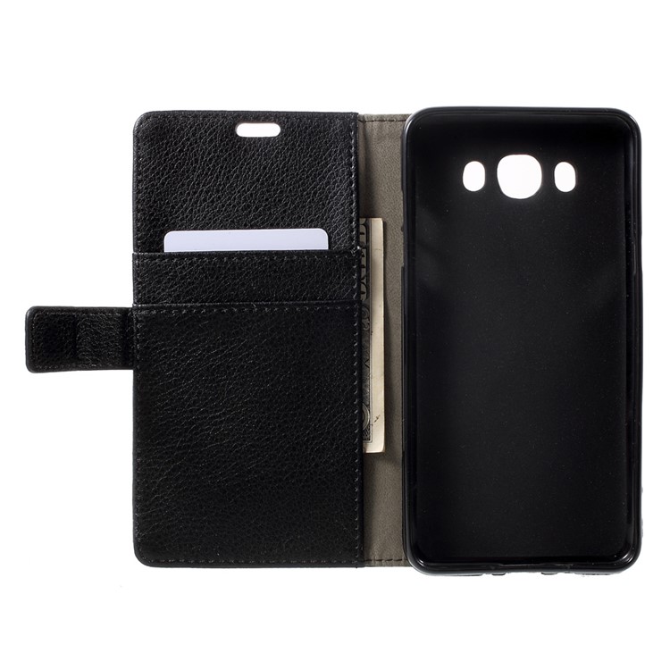 Lychee Grain Leather Wallet Phone Case for Samsung Galaxy On8 - Black-4