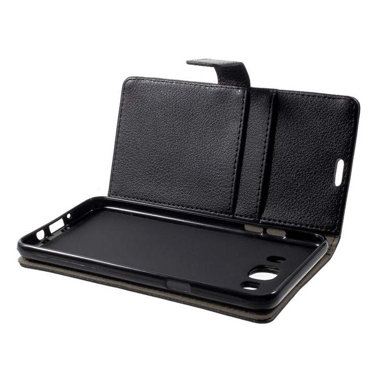 Lychee Grain Leather Wallet Phone Case for Samsung Galaxy On8 - Black-5