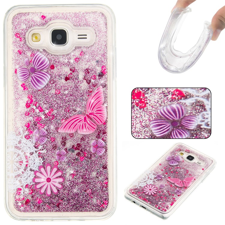 Patterned Floating Sequins TPU Case for Samsung Galaxy J5 SM-J500F - Purple / Flowers and Butterfly-1