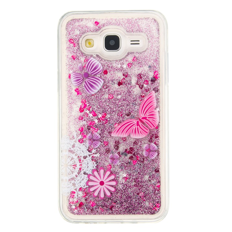 Patterned Floating Sequins TPU Case for Samsung Galaxy J5 SM-J500F - Purple / Flowers and Butterfly-2