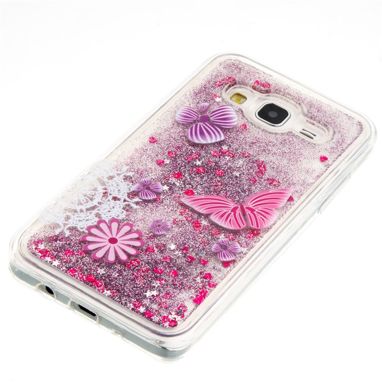 Patterned Floating Sequins TPU Case for Samsung Galaxy J5 SM-J500F - Purple / Flowers and Butterfly-3