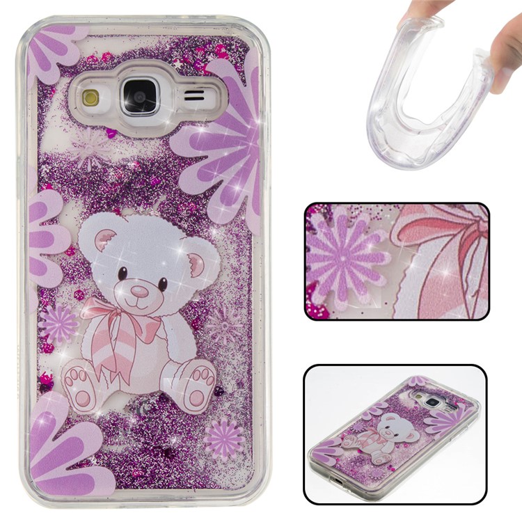 

Floating Glitter Sequins TPU Cell Phone Shell for Samsung Galaxy J3 (2016) J310 / J3 - Bear and Flowers, Galaxy J3 (2016)