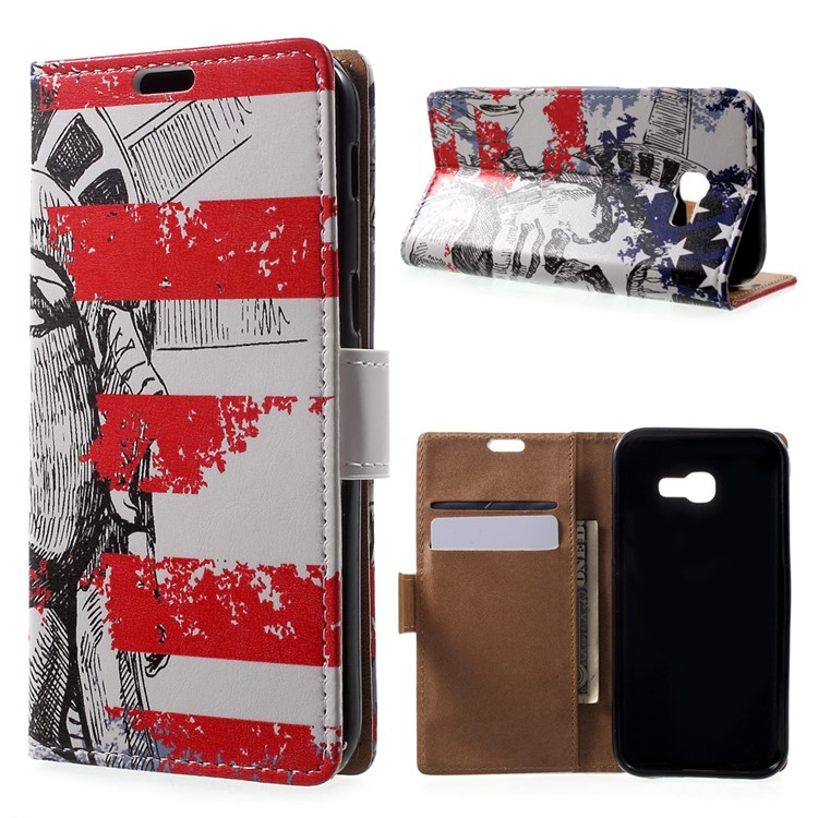 Patterned Leather Wallet Case for Samsung Galaxy A5 (2017) - Statue of Liberty-1
