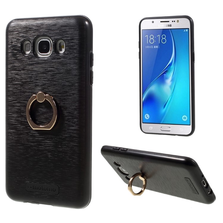 MOTOMO Brushed PC + TPU Ring Kickstand Case for Samsung Galaxy J5 (2016) SM-J510 - Black-1