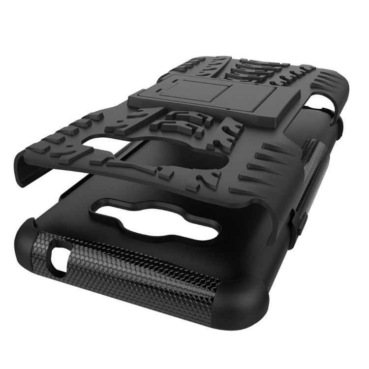 Tyre Pattern PC + TPU Hybrid Case for Samsung Galaxy J2 Prime with Kickstand - Black-11
