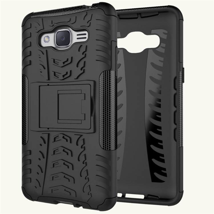 Tyre Pattern PC + TPU Hybrid Case for Samsung Galaxy J2 Prime with Kickstand - Black-12