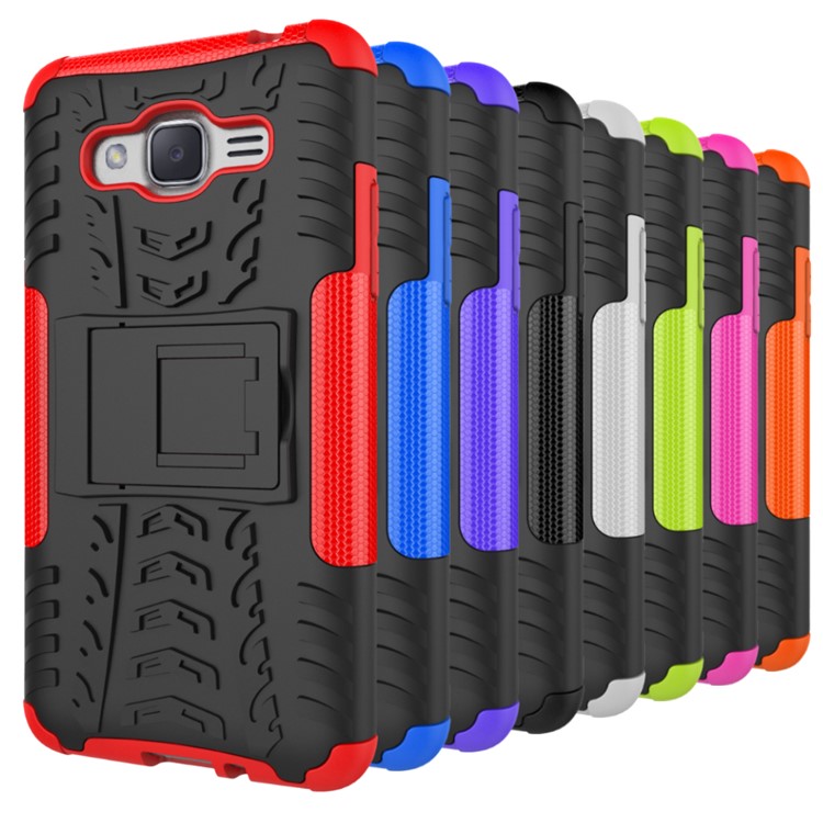 Tyre Pattern PC + TPU Hybrid Case for Samsung Galaxy J2 Prime with Kickstand - Black-13