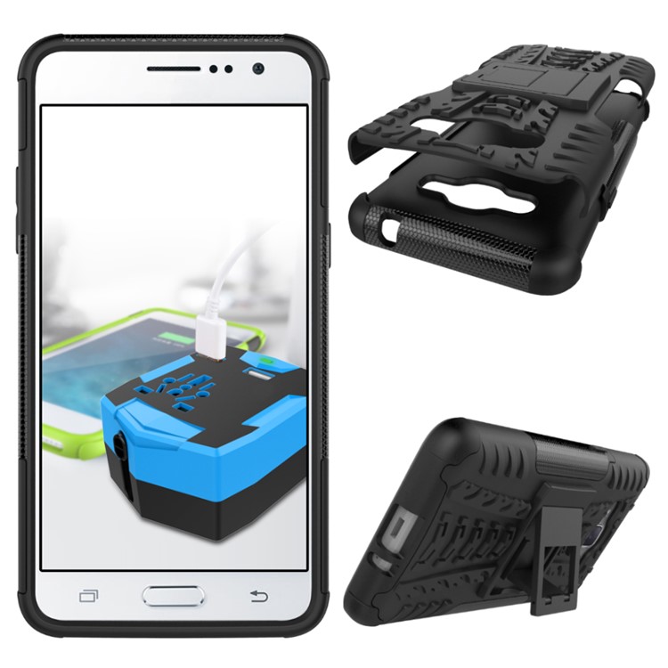 Tyre Pattern PC + TPU Hybrid Case for Samsung Galaxy J2 Prime with Kickstand - Black-2