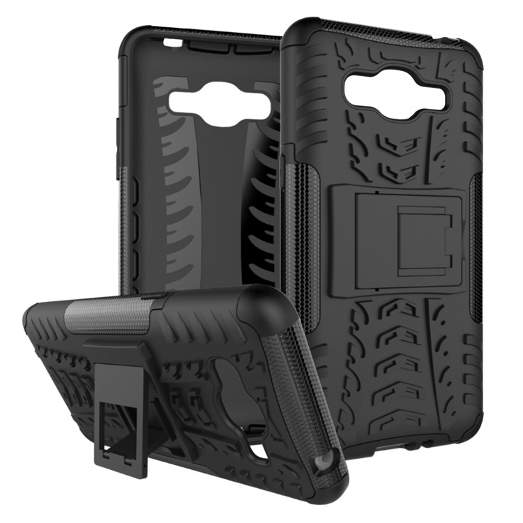 Tyre Pattern PC + TPU Hybrid Case for Samsung Galaxy J2 Prime with Kickstand - Black-3